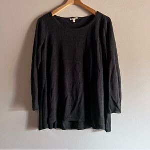 Eileen Fisher Linen Knit Pullover Long Sleeve Large Charcoal Grey Top Shirt Gray